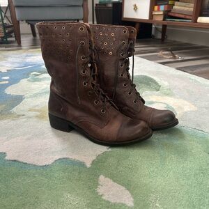 Gianni Bini Brown Combat Boots with Studded Cuff